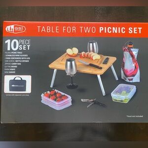 Table for Two Picnic Set - Wood Tone with Silver Accents